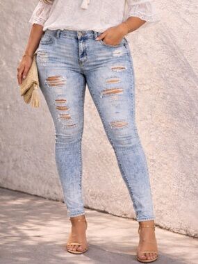 Venus Super Acid Wash Distressed Stretch High Waist Skinny Jegging Jeans Size 24
